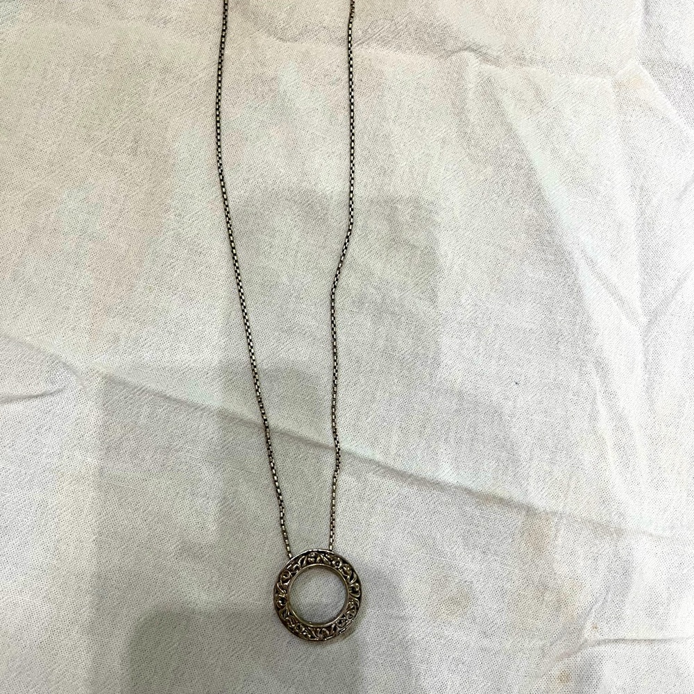 Charles Krypell Sapphire I Love You slide circle pendant necklace.